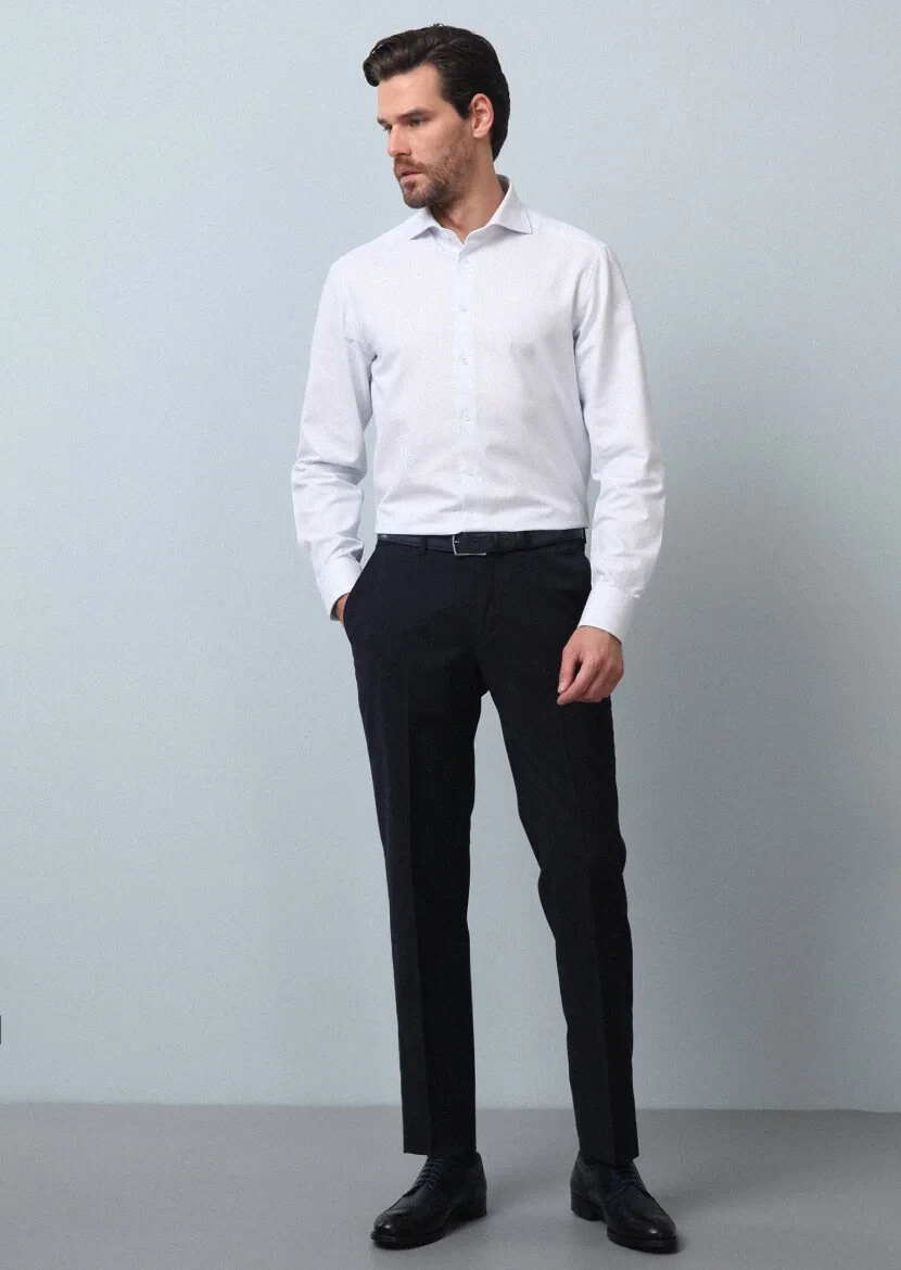 Açık Mavi Çizgili Regular Fit Dokuma Klasik %100 Pamuk Gömlek - 3