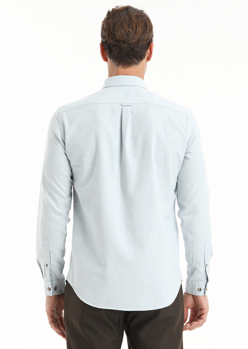 Açık Mavi Çizgili Regular Fit Uzun Dokuma Casual %100 Pamuk Gömlek - 3