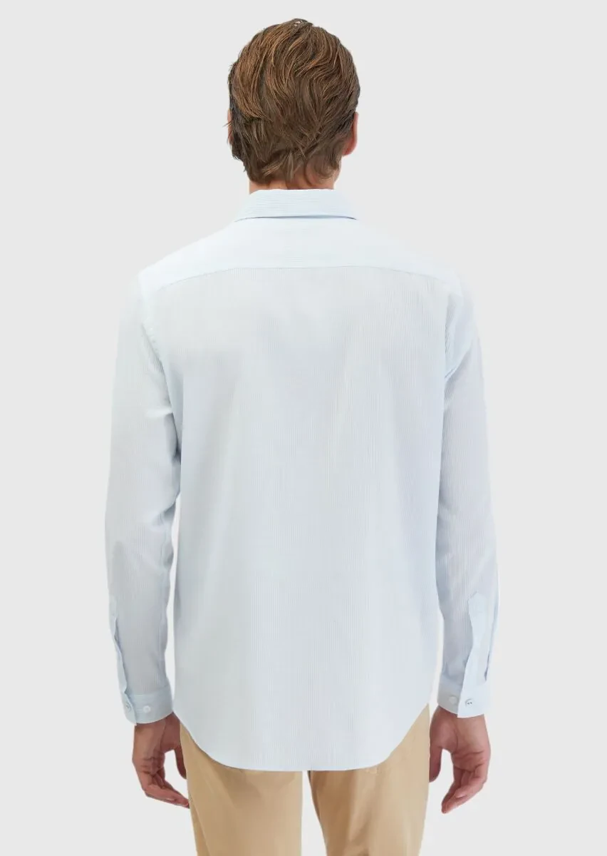 Açık Mavi Düz Casual Fit Dokuma Casual %100 Pamuk Gömlek - 6