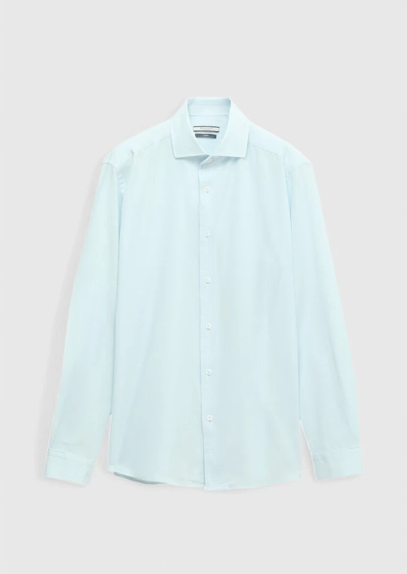 Açık Mavi Düz Casual Fit Dokuma Casual %100 Pamuk Gömlek - 7