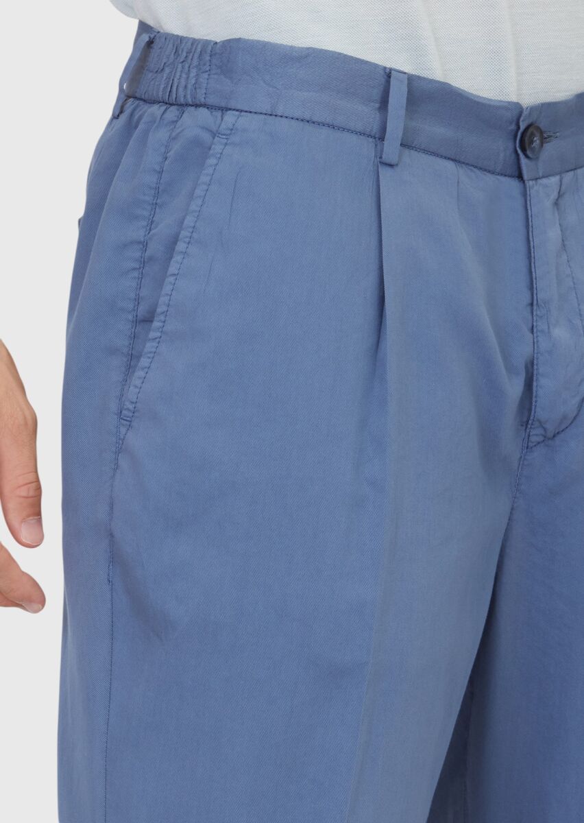 Açık Mavi Düz Dokuma Jogging Fit Casual İpek Karışımlı Pantolon - 3