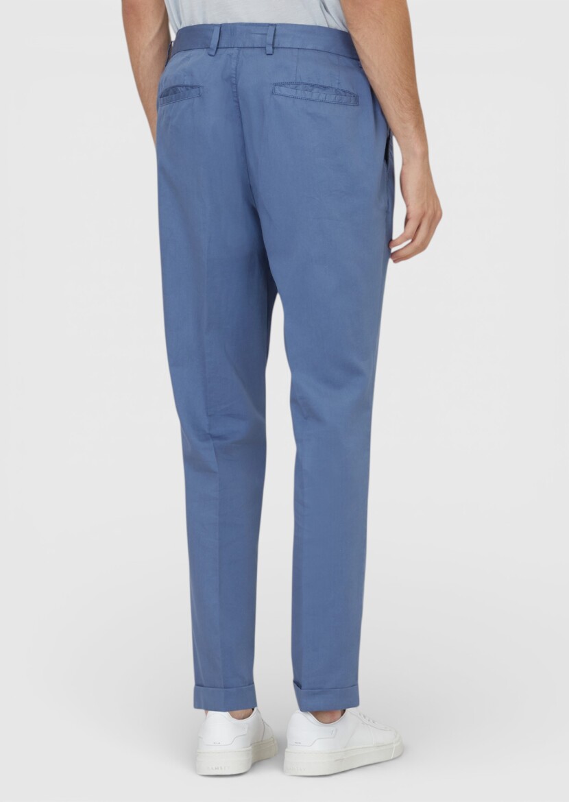 Açık Mavi Düz Dokuma Jogging Fit Casual İpek Karışımlı Pantolon - 5