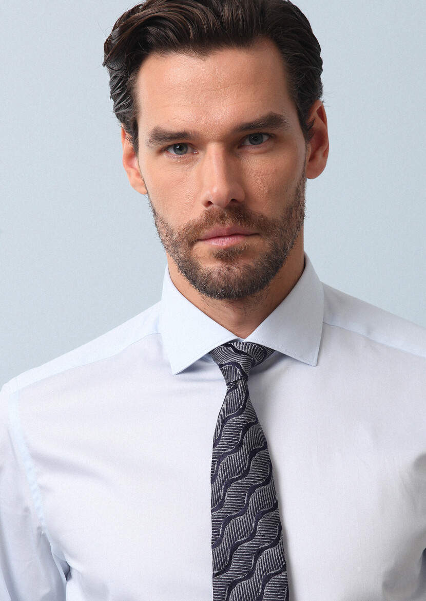 Açık Mavi Düz Regular Fit Dokuma Klasik %100 Pamuk Gömlek - 2