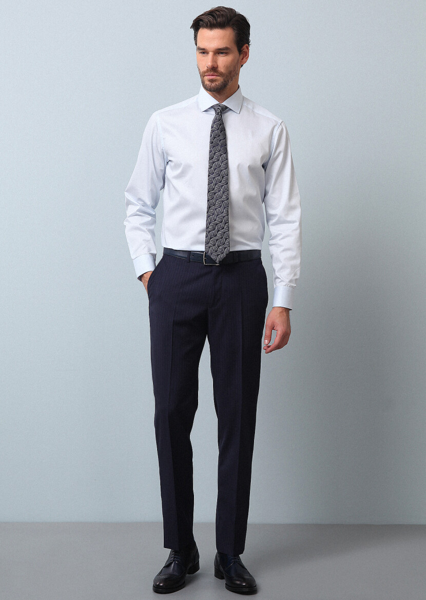 Açık Mavi Düz Regular Fit Dokuma Klasik %100 Pamuk Gömlek - 3