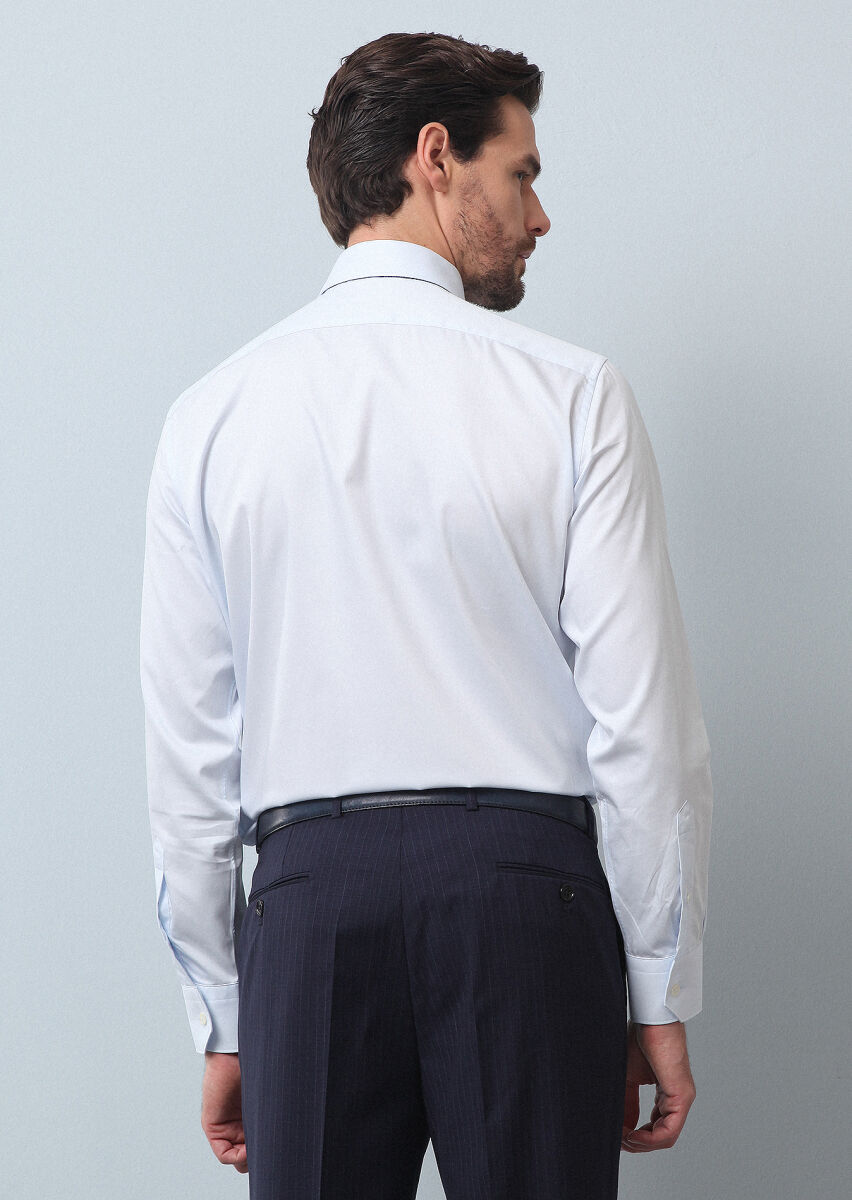 Açık Mavi Düz Regular Fit Dokuma Klasik %100 Pamuk Gömlek - 5