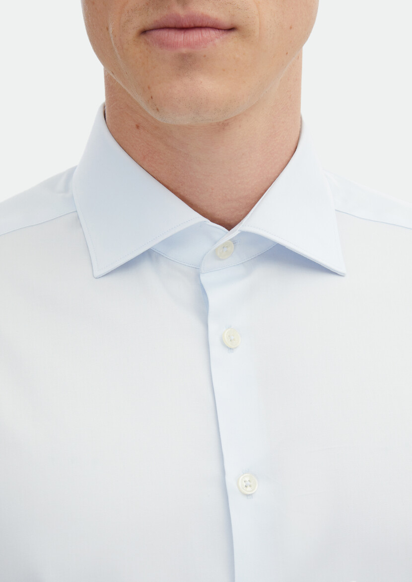 Açık Mavi Düz Regular Fit Dokuma Klasik %100 Pamuk Gömlek - 4