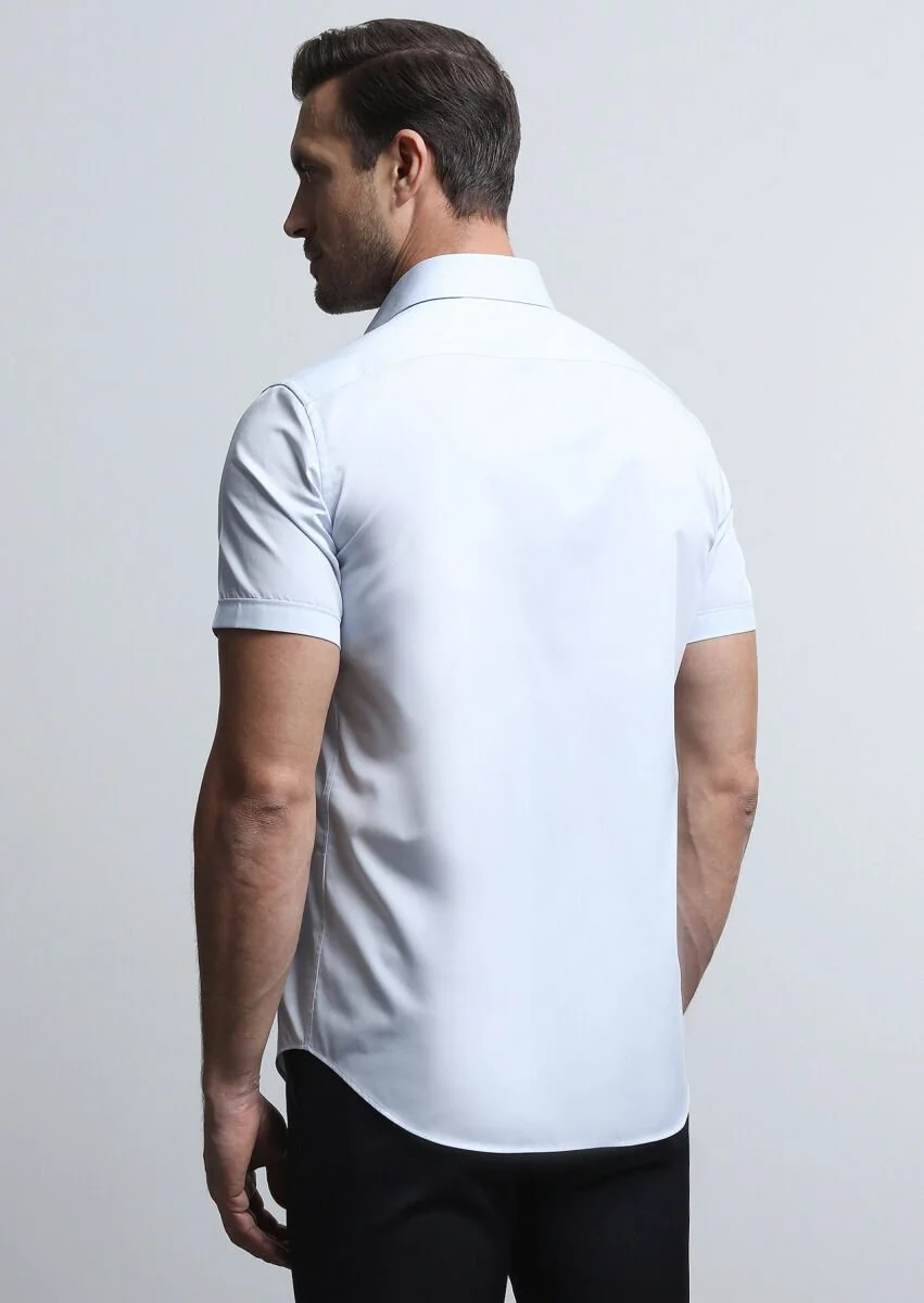Açık Mavi Düz Regular Fit Dokuma Klasik Pamuk Karışımlı Gömlek - 5