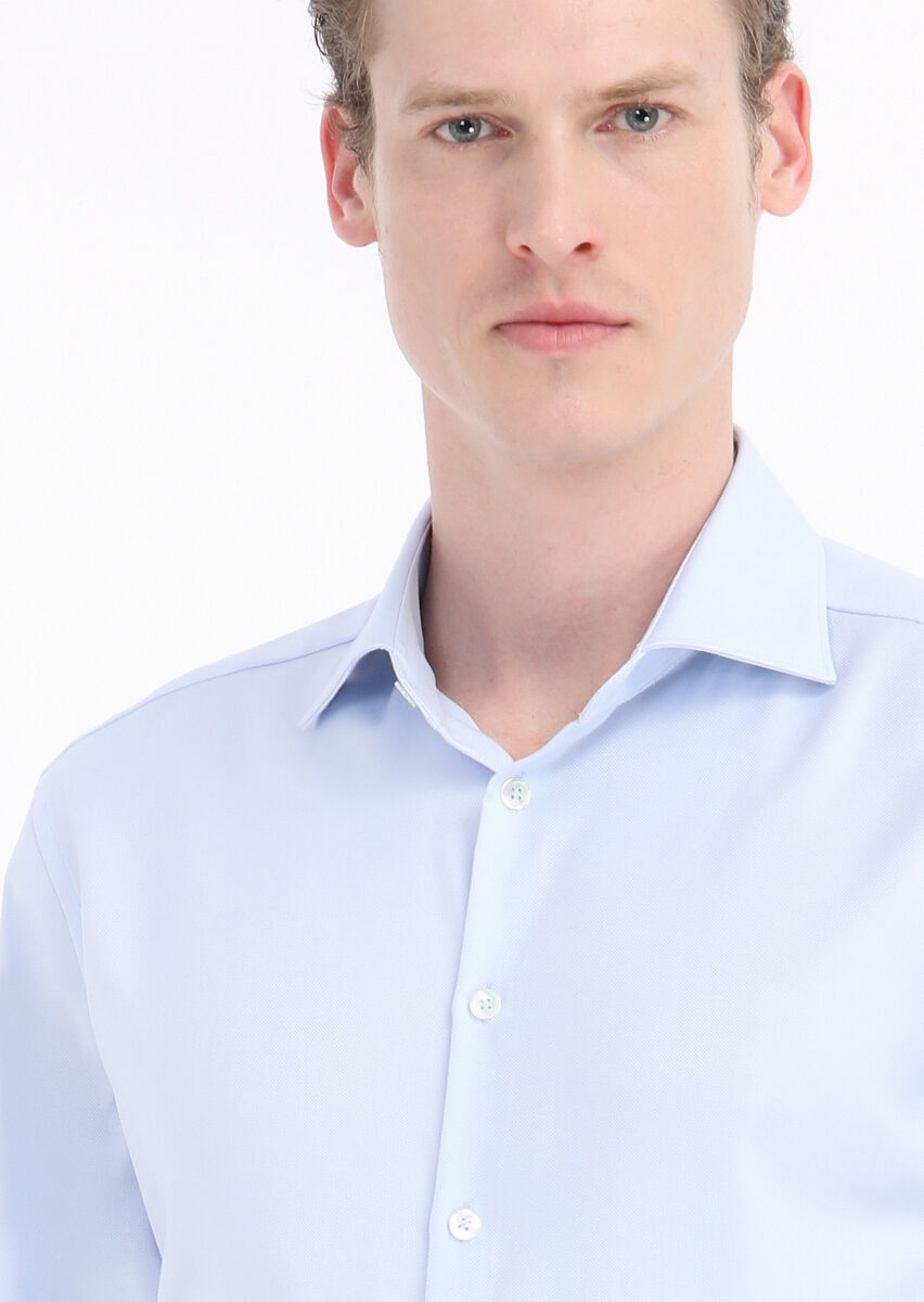 Açık Mavi Düz Regular Fit Uzun Dokuma Klasik %100 Pamuk Gömlek - 3