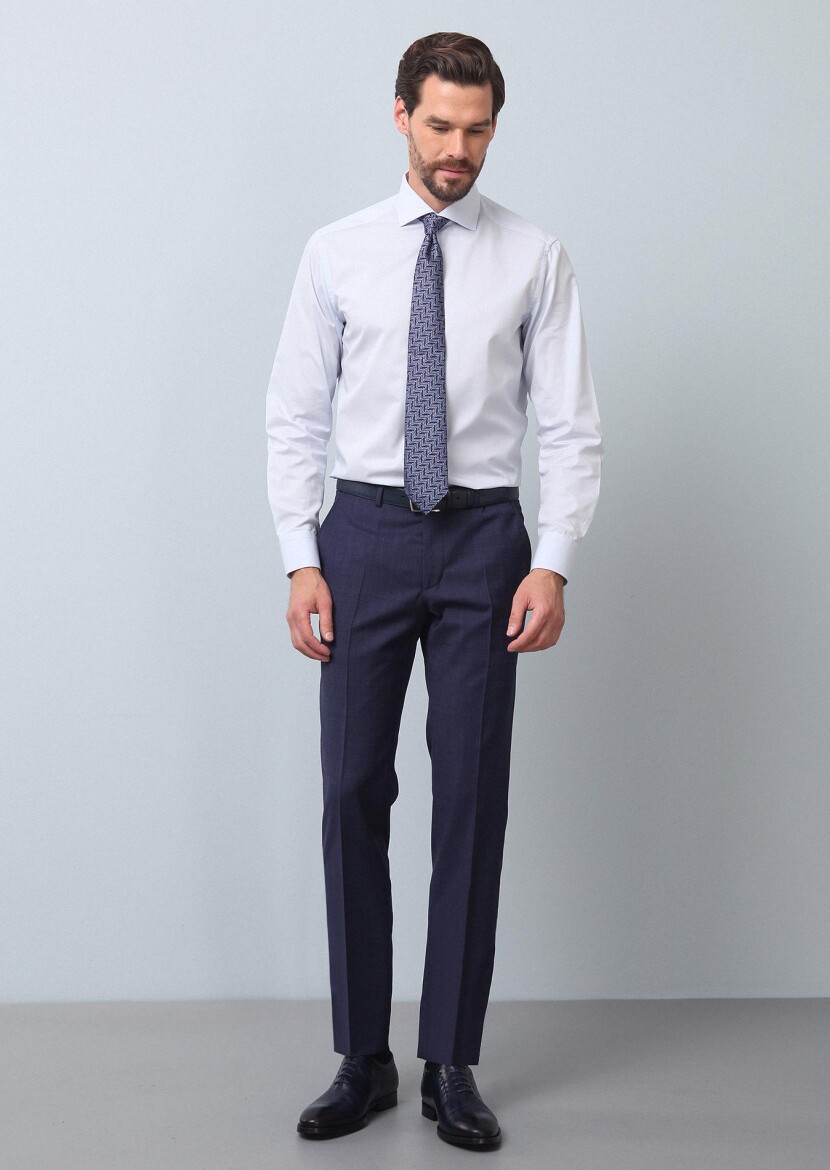 Açık Mavi Düz Regular Fit Uzun Dokuma Klasik Pamuk Karışımlı Gömlek - 4