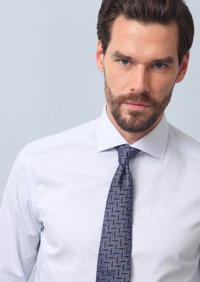 Açık Mavi Düz Regular Fit Uzun Dokuma Klasik Pamuk Karışımlı Gömlek - 5