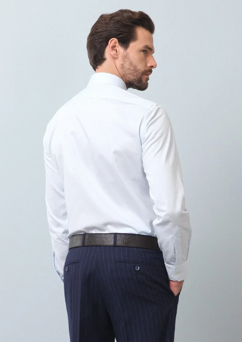 Açık Mavi Düz Slim Fit Dokuma Klasik %100 Pamuk Gömlek - 5