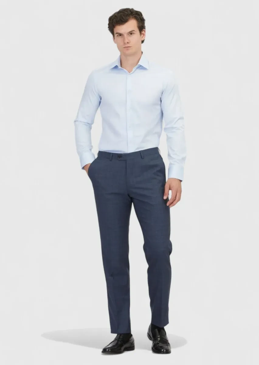Açık Mavi Düz Slim Fit Dokuma Klasik %100 Pamuk Gömlek - 2