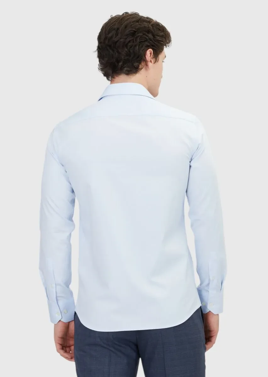 Açık Mavi Düz Slim Fit Dokuma Klasik %100 Pamuk Gömlek - 5