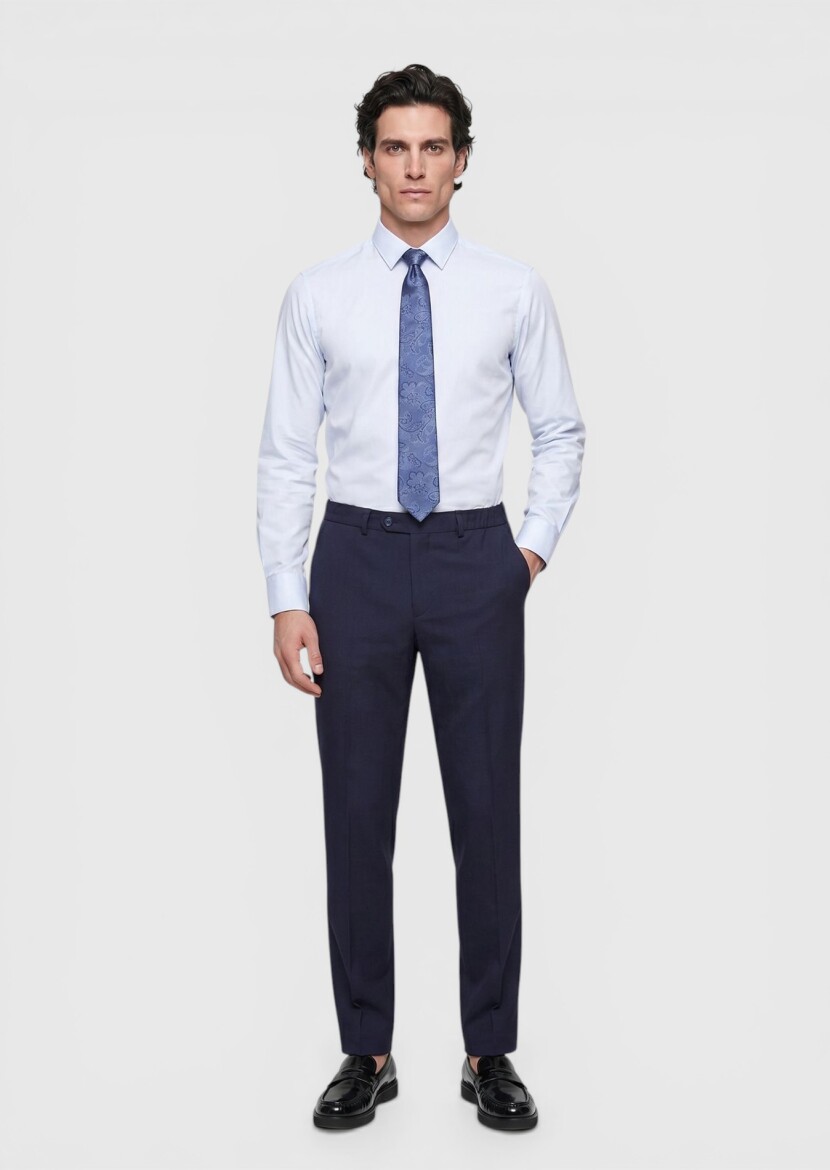 Açık Mavi Düz Super Slm Fit Uzun Dokuma Klasik %100 Pamuk Gömlek - RAMSEY