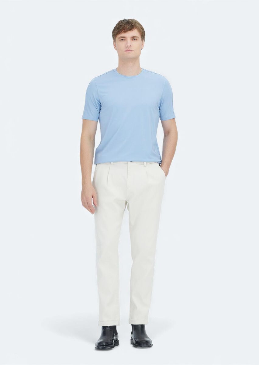 Açık Mavi Düz Bisiklet Yaka T-Shirt - 2