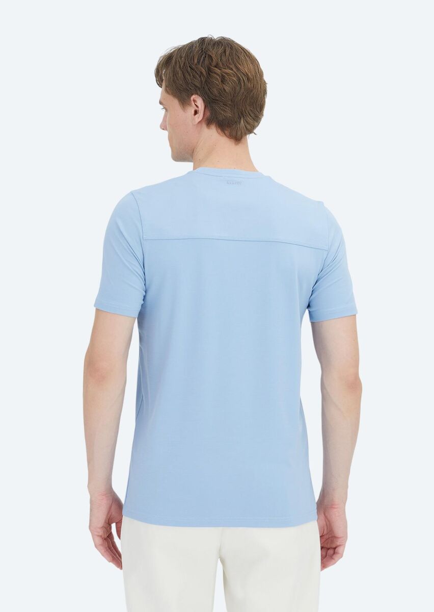 Açık Mavi Düz Bisiklet Yaka T-Shirt - 4