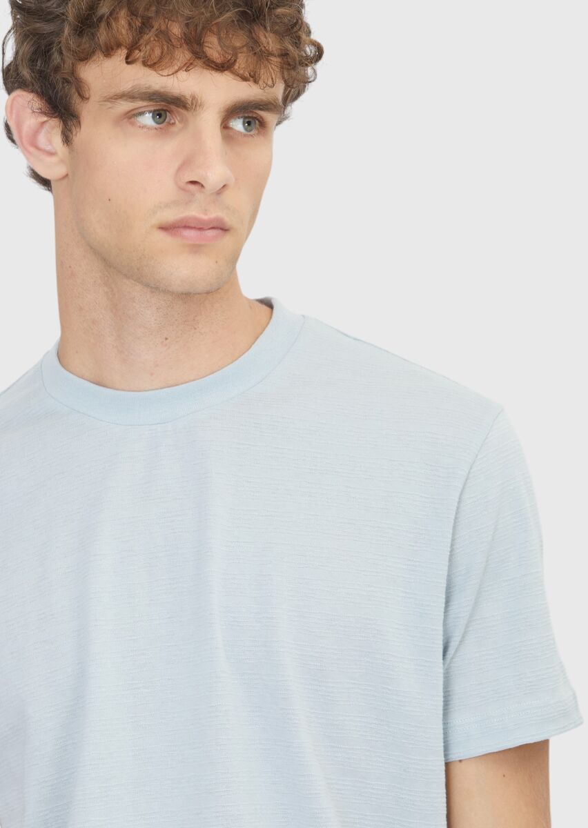 Açık Mavi Jakarlı %100 Pamuk T-Shirt - 3