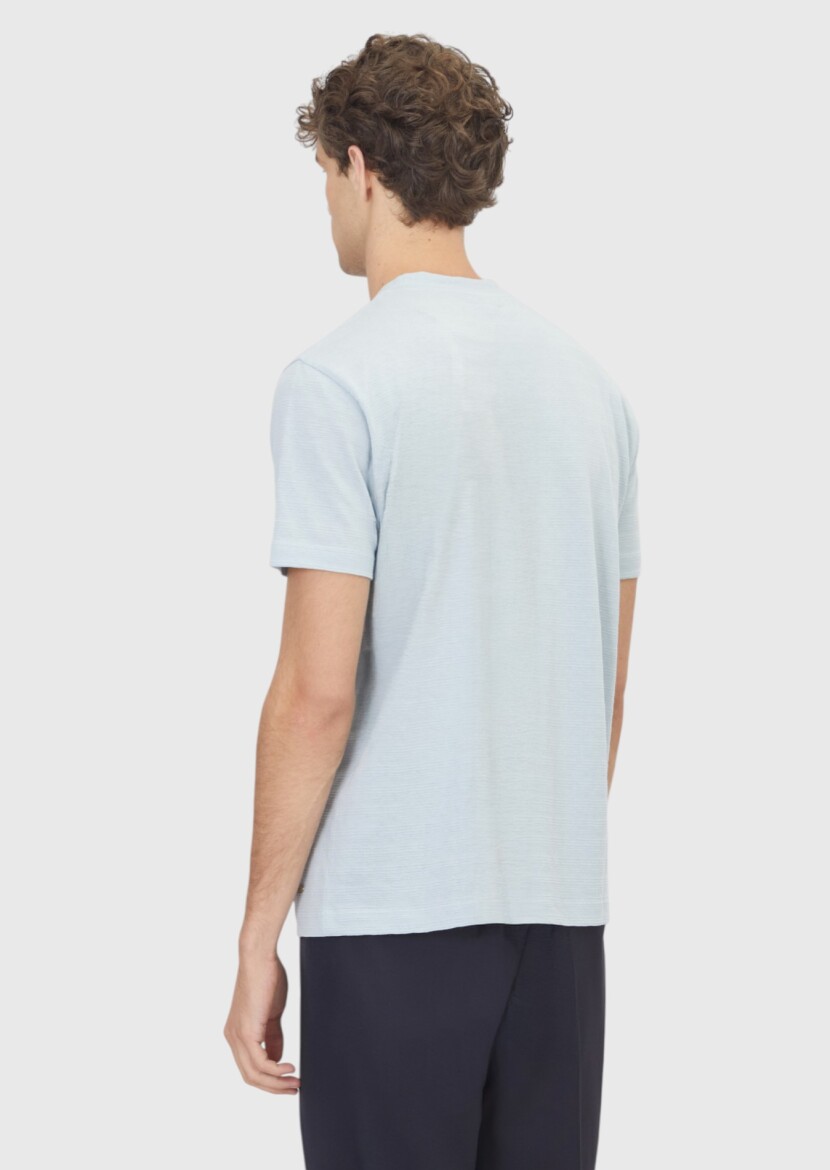 Açık Mavi Jakarlı %100 Pamuk T-Shirt - 4
