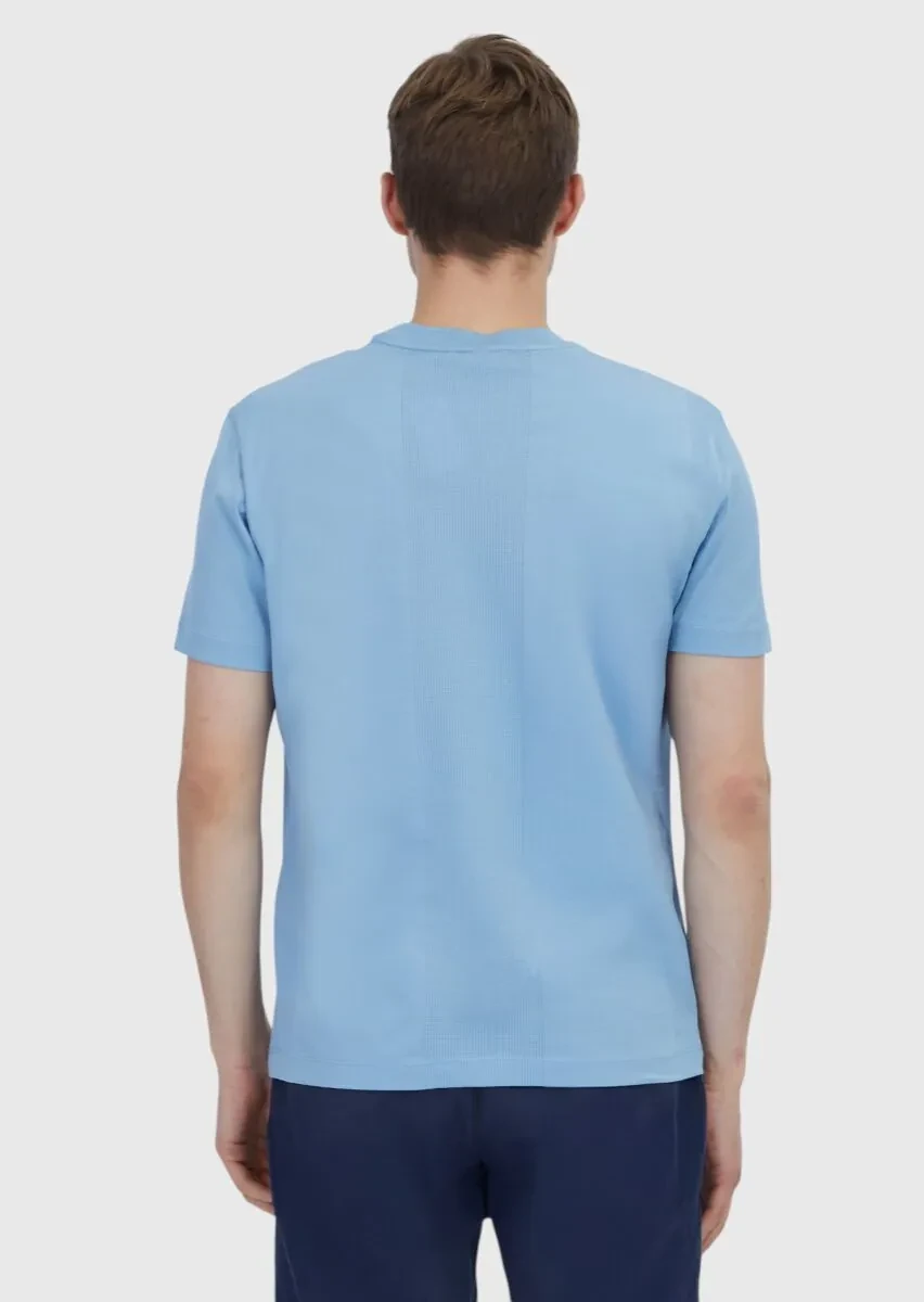 Açık Mavi Jakarlı Bisiklet Yaka %100 Pamuk T-Shirt - 5