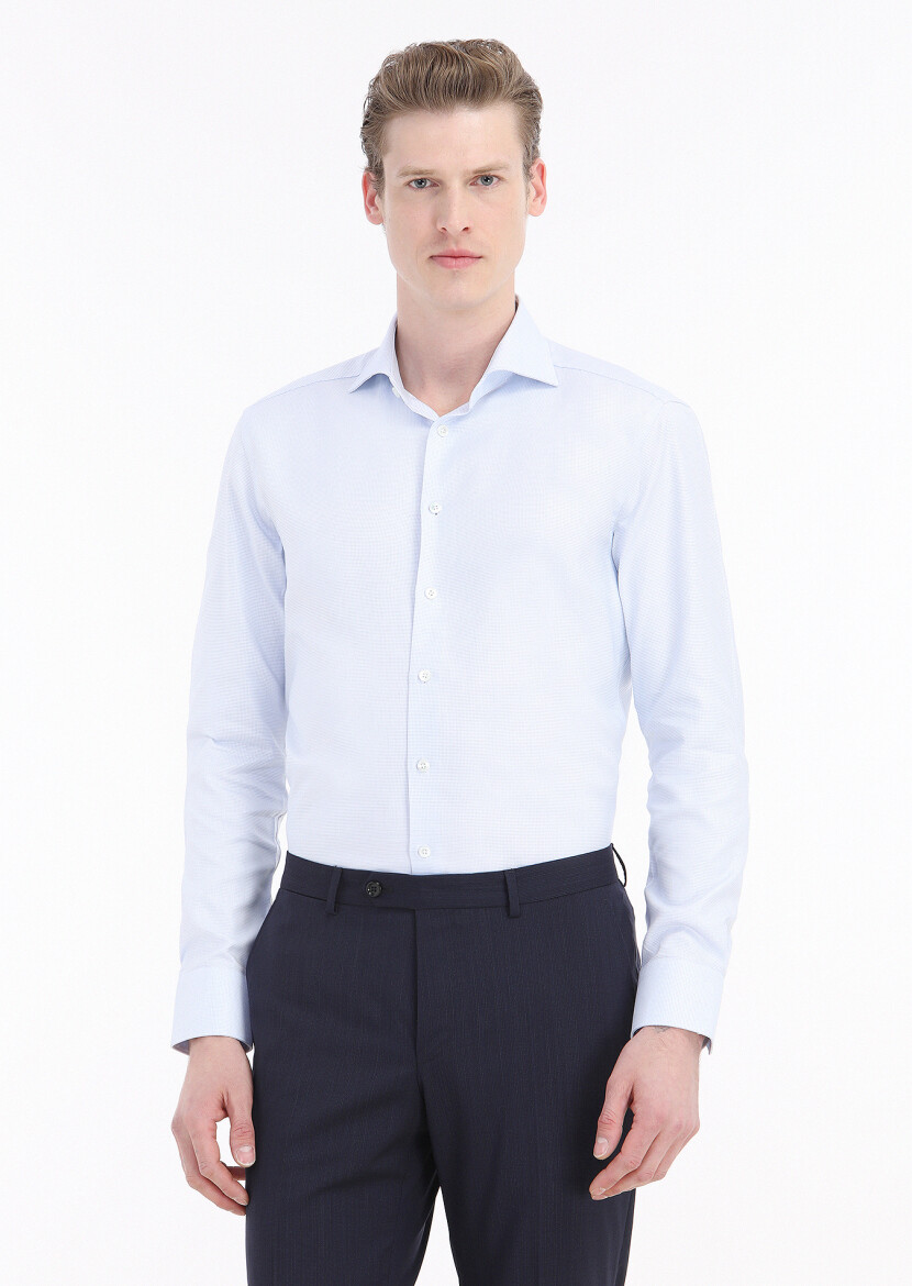 Açık Mavi Mikro Regular Fit Dokuma Klasik %100 Pamuk Gömlek 