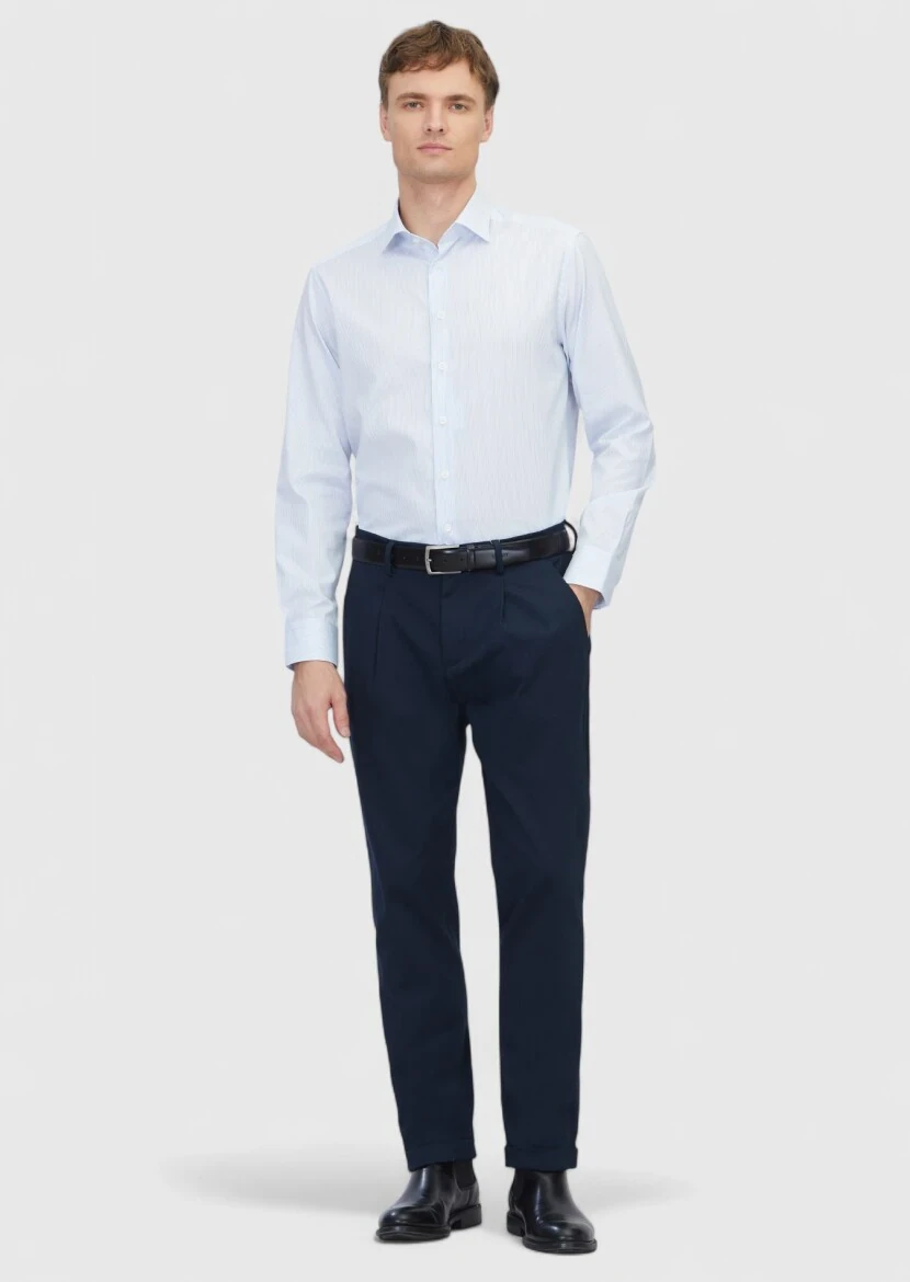 Açık Mavi Regular Fit Dokuma Klasik %100 Pamuk Gömlek - 2