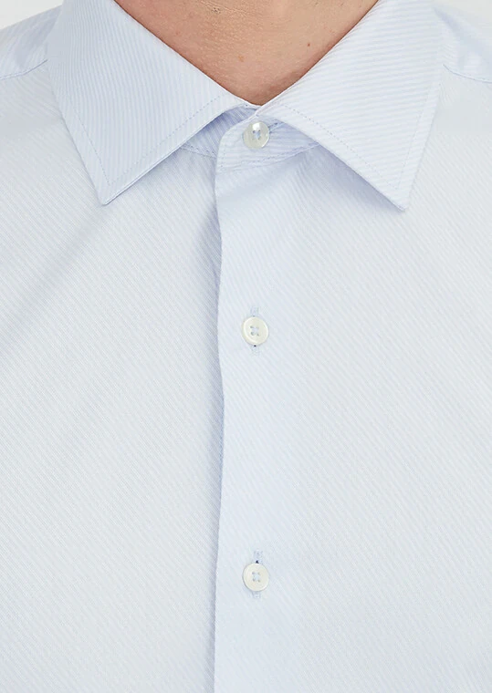 Açık Mavi Regular Fit Dokuma Klasik %100 Pamuk Gömlek - 4