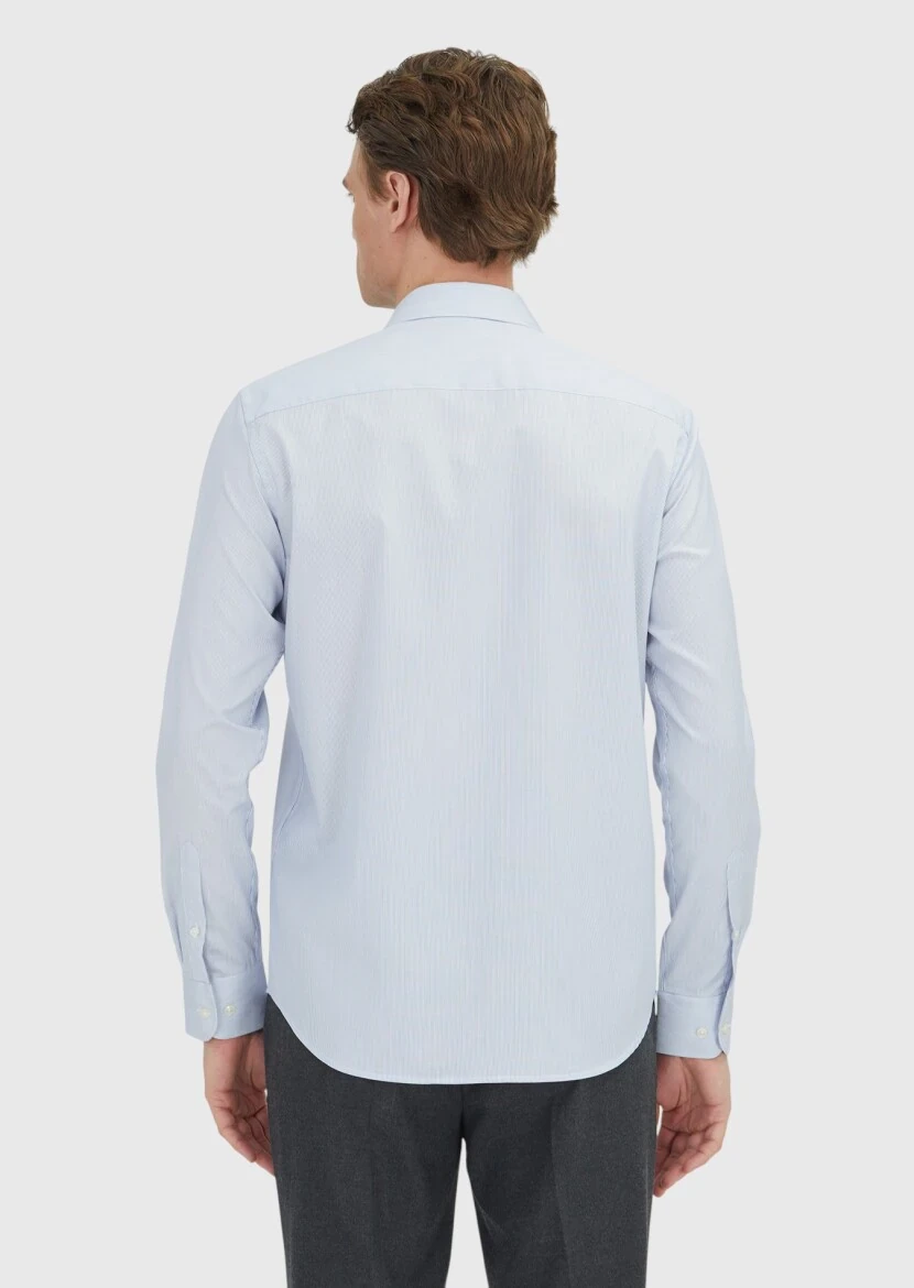 Açık Mavi Regular Fit Dokuma Klasik %100 Pamuk Gömlek - 5