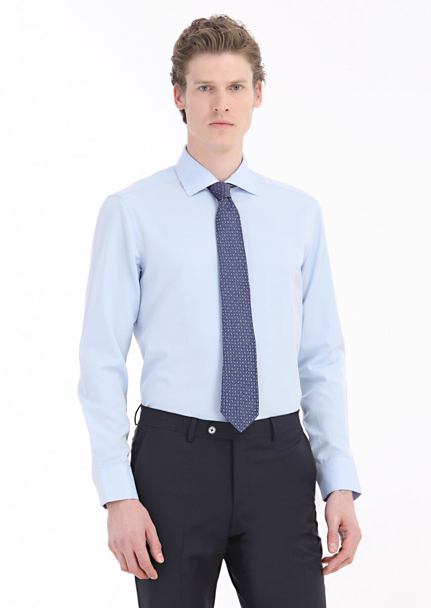 Açık Mavi Regular Fit Dokuma Klasik Pamuk Karışımlı Gömlek - 1