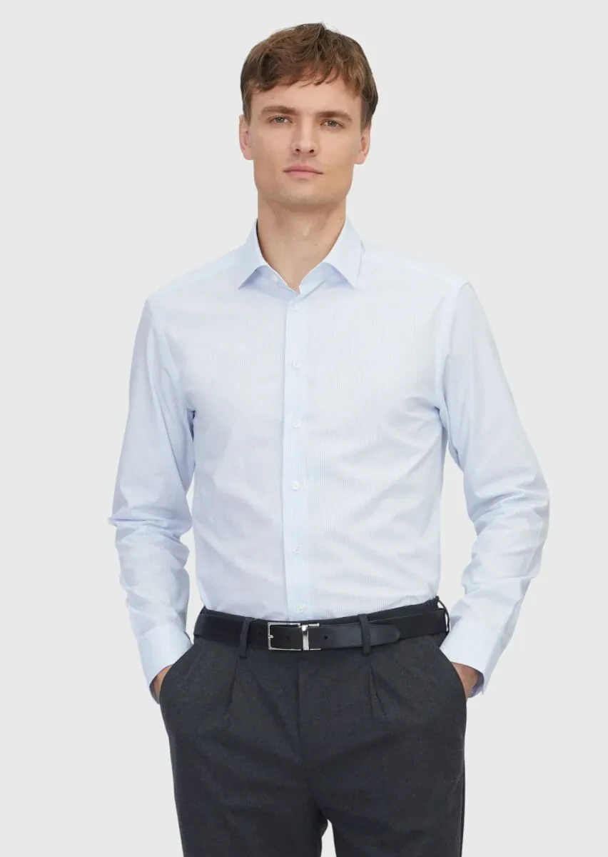 Açık Mavi Regular Fit Dokuma Klasik Pamuk Karışımlı Gömlek - 1