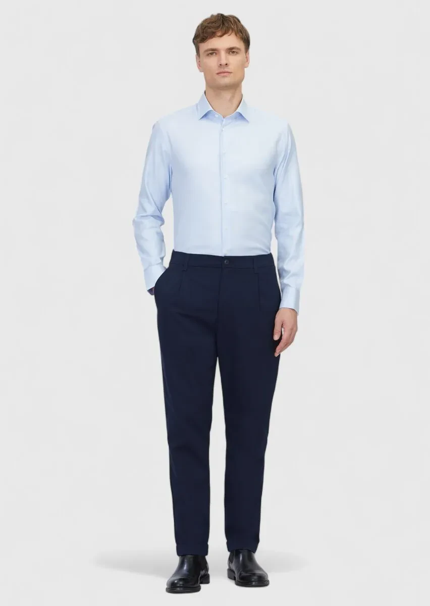 Açık Mavi Regular Fit Dokuma Klasik Pamuk Karışımlı Gömlek - 2