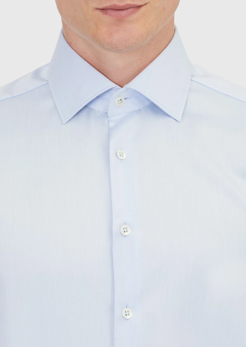 Açık Mavi Regular Fit Ütü İstemeyen Dokuma Klasik %100 Pamuk Gömlek - 3