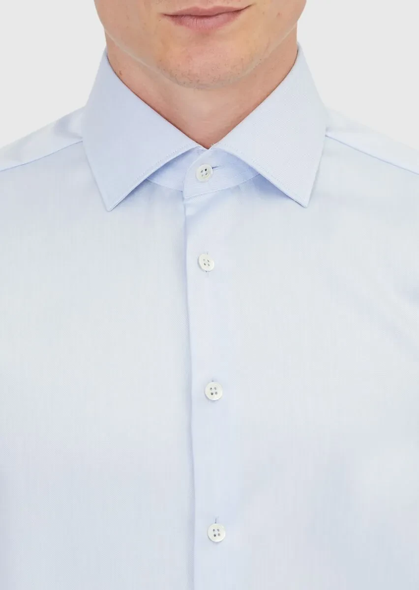 Açık Mavi Regular Fit Ütü İstemeyen Dokuma Klasik %100 Pamuk Gömlek - 3