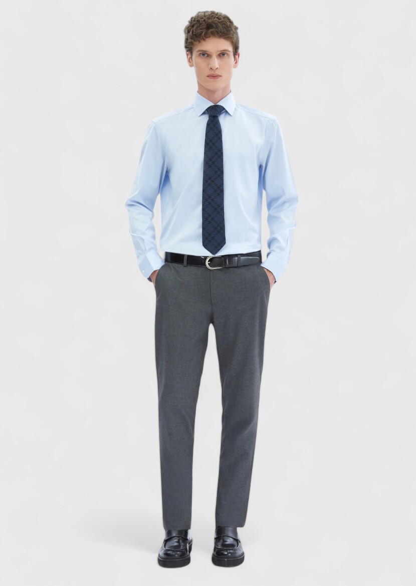 Açık Mavi Regular Fit Ütü İstemeyen Dokuma Klasik %100 Pamuk Gömlek 