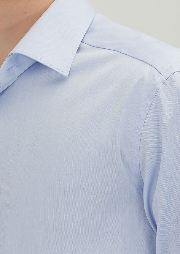 Açık Mavi Regular Fit Ütü İstemeyen Dokuma Klasik %100 Pamuk Gömlek - 5