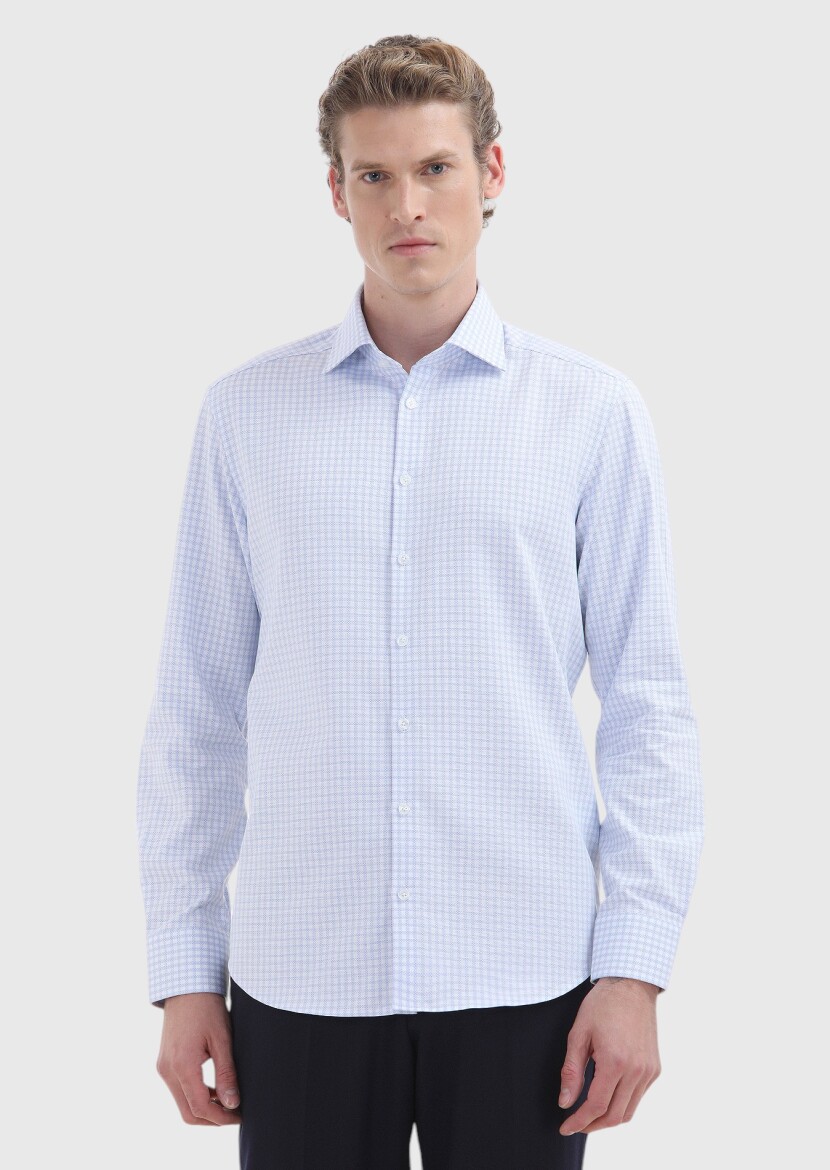 Açık Mavi Regular Fit Uzun Dokuma Klasik %100 Pamuk Gömlek - 2