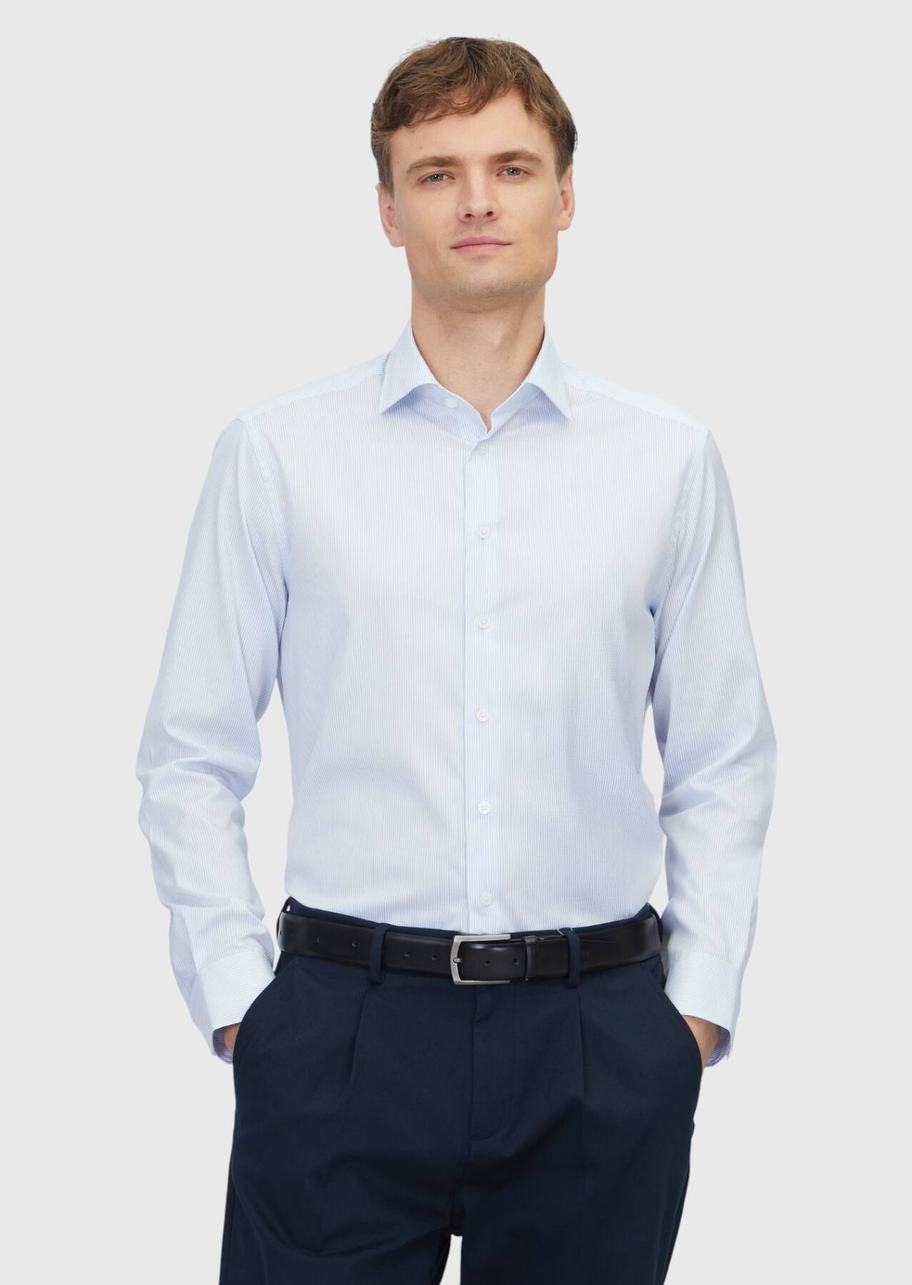 Açık Mavi Regular Fit Uzun Dokuma Klasik %100 Pamuk Gömlek