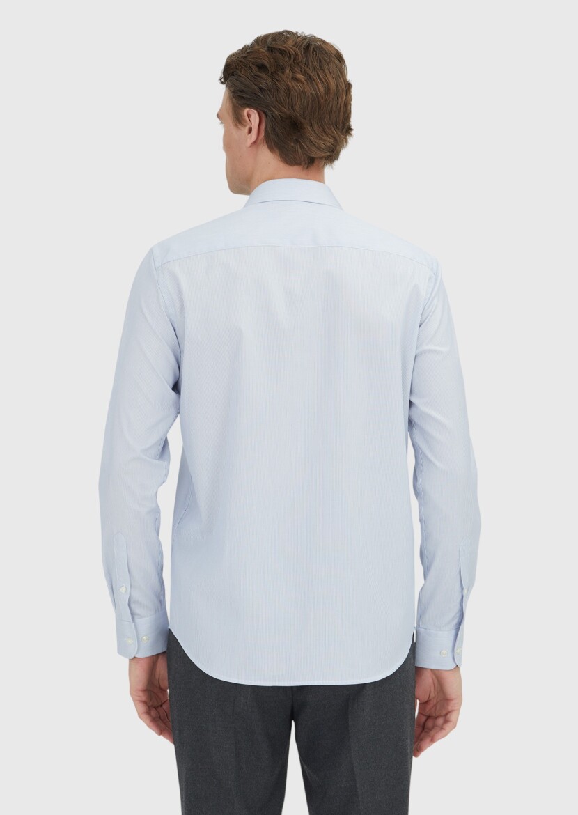 Açık Mavi Regular Fit Uzun Dokuma Klasik %100 Pamuk Gömlek - 5
