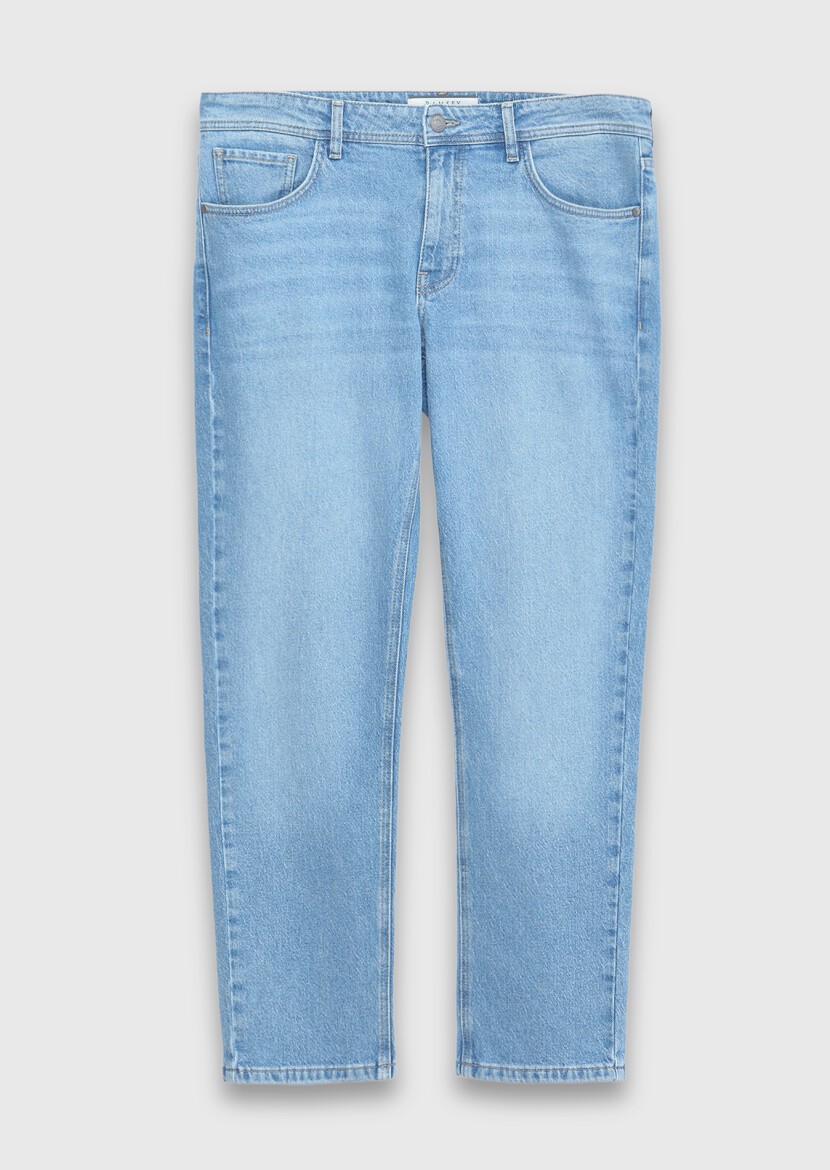 Açık Mavi Düz Slim Fit Denim Pamuk Karışımlı Pantolon - 6