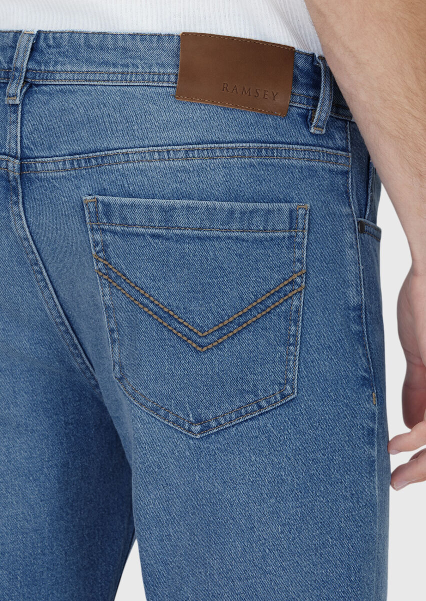 RAMSEY Açık Mavi Düz Slim Fit Denim Pamuk Karışımlı Pantolon görsel 4