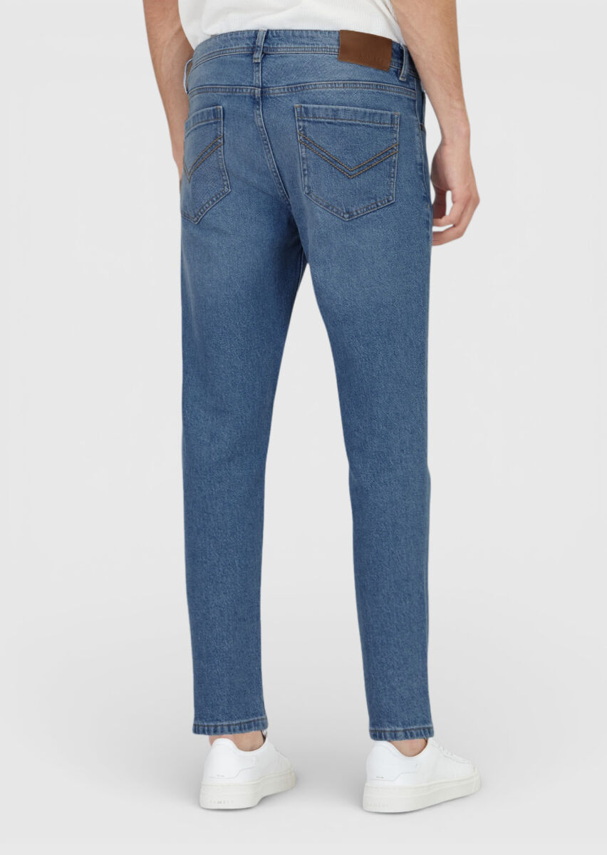 RAMSEY Açık Mavi Düz Slim Fit Denim Pamuk Karışımlı Pantolon görsel 5