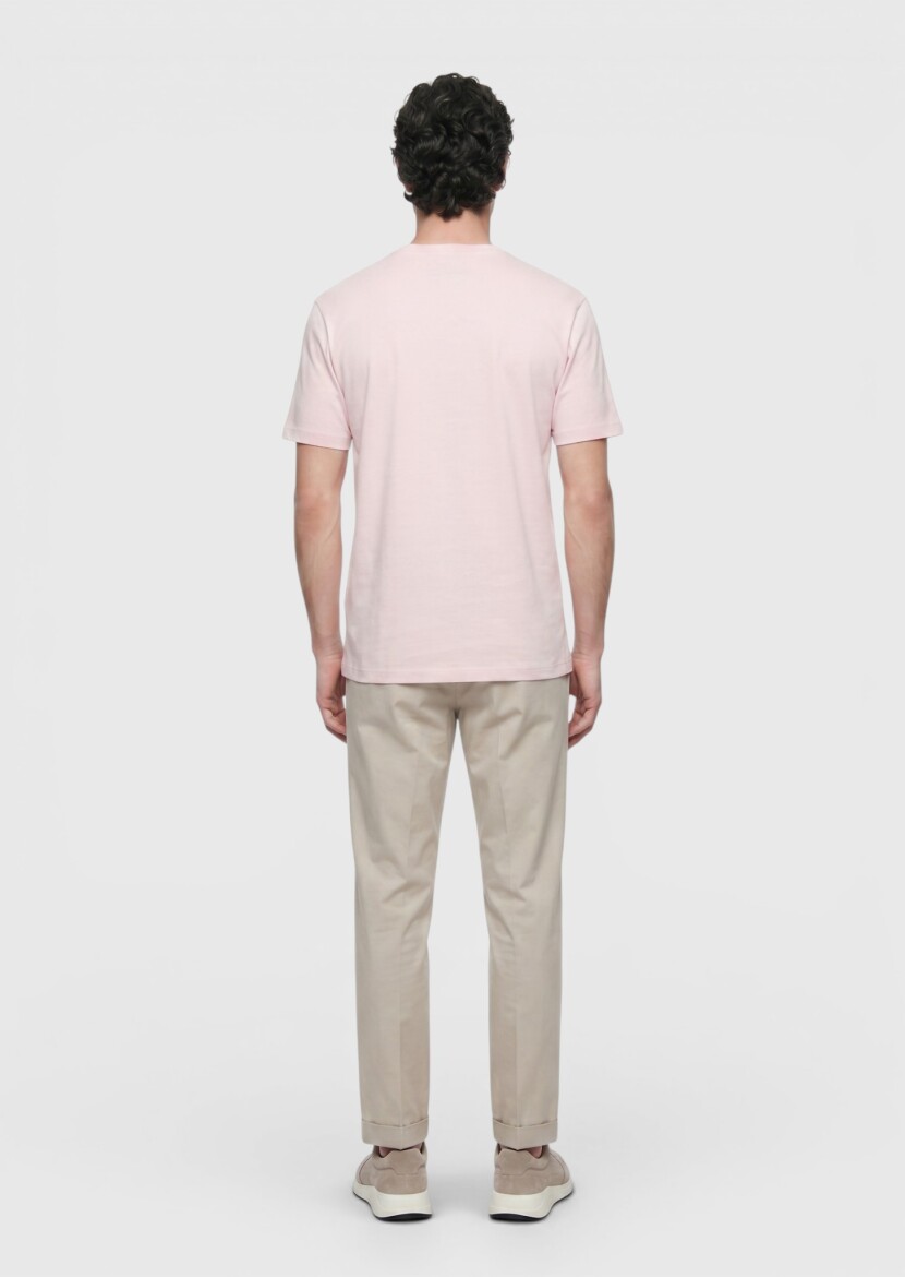 Açık Pembe Düz %100 Pamuk T-Shirt - 5