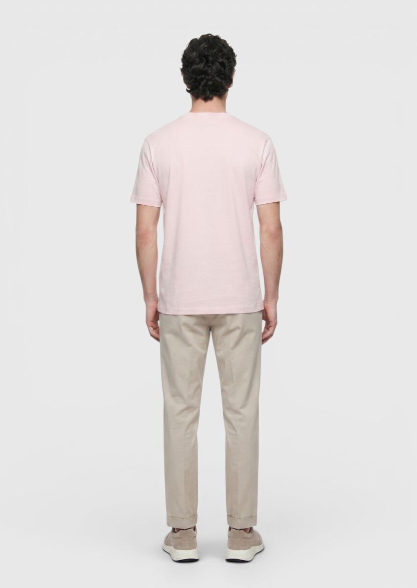 Açık Pembe Düz %100 Pamuk T-Shirt - 5
