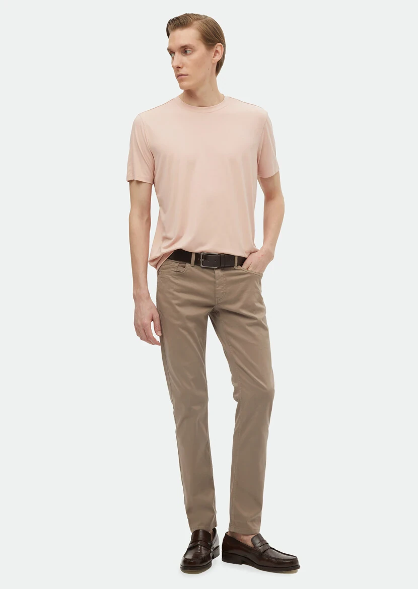 Açık Pembe Düz Bisiklet Yaka T-Shirt 
