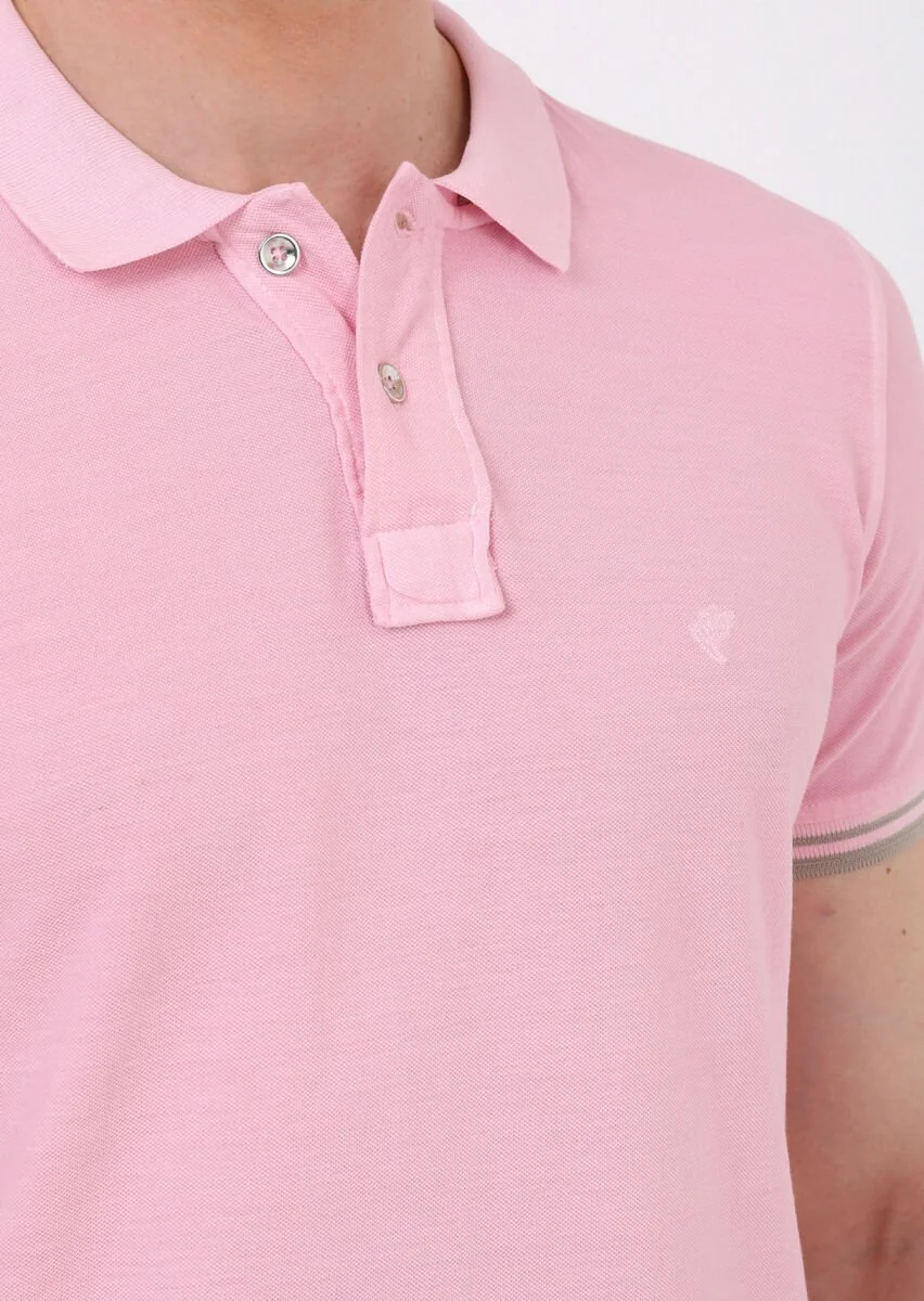 Açık Pembe Düz Polo Yaka %100 Pamuk T-Shirt - 4