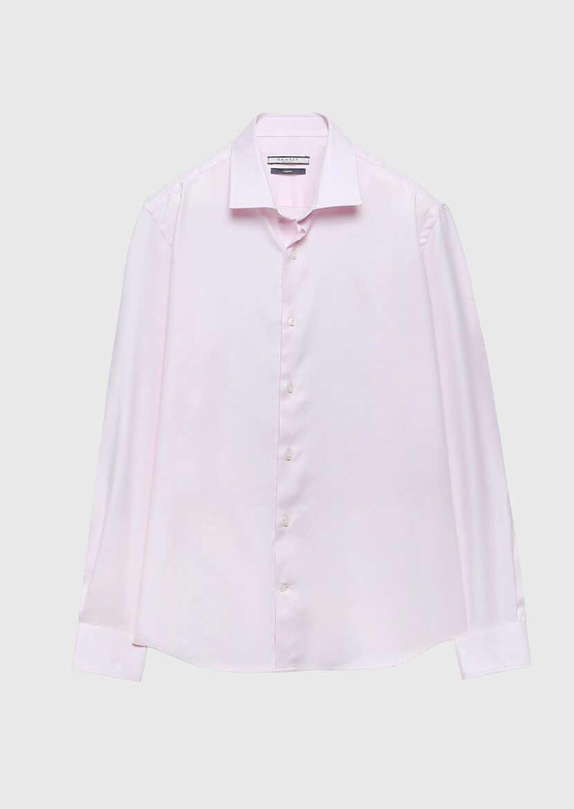 Açık Pembe Regular Fit Dokuma Klasik %100 Pamuk Gömlek - 6