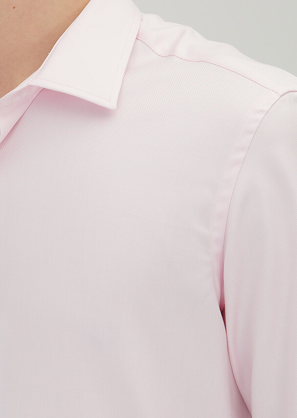 Açık Pembe Regular Fit Uzun Dokuma Klasik %100 Pamuk Gömlek - 3