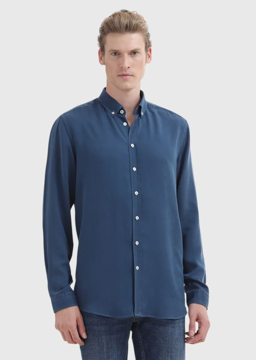 Açık Petrol Düz Regular Fit Dokuma Casual Gömlek - 2