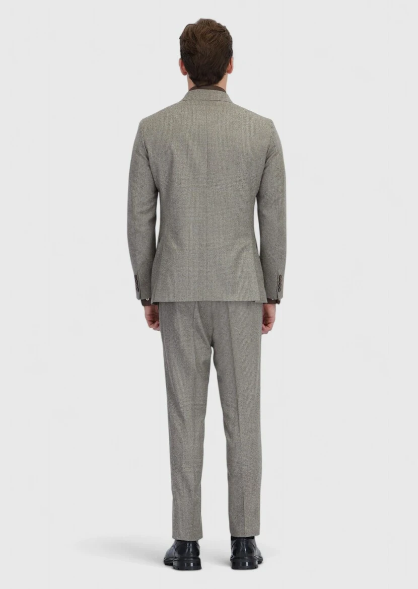 Açık Vizon Mikro Zeroweight Slim Fit %100 Yün Takım Elbise - 8