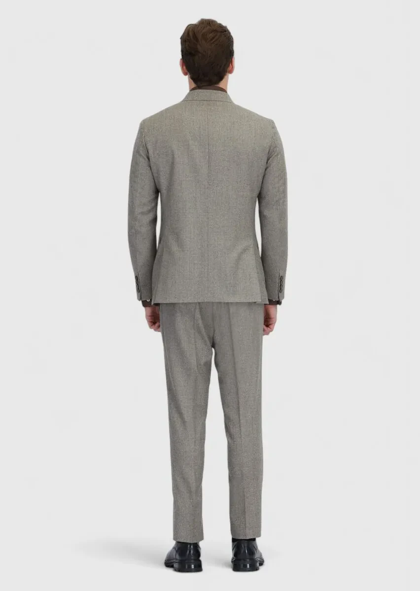 Açık Vizon Mikro Zeroweight Slim Fit %100 Yün Takım Elbise - 8