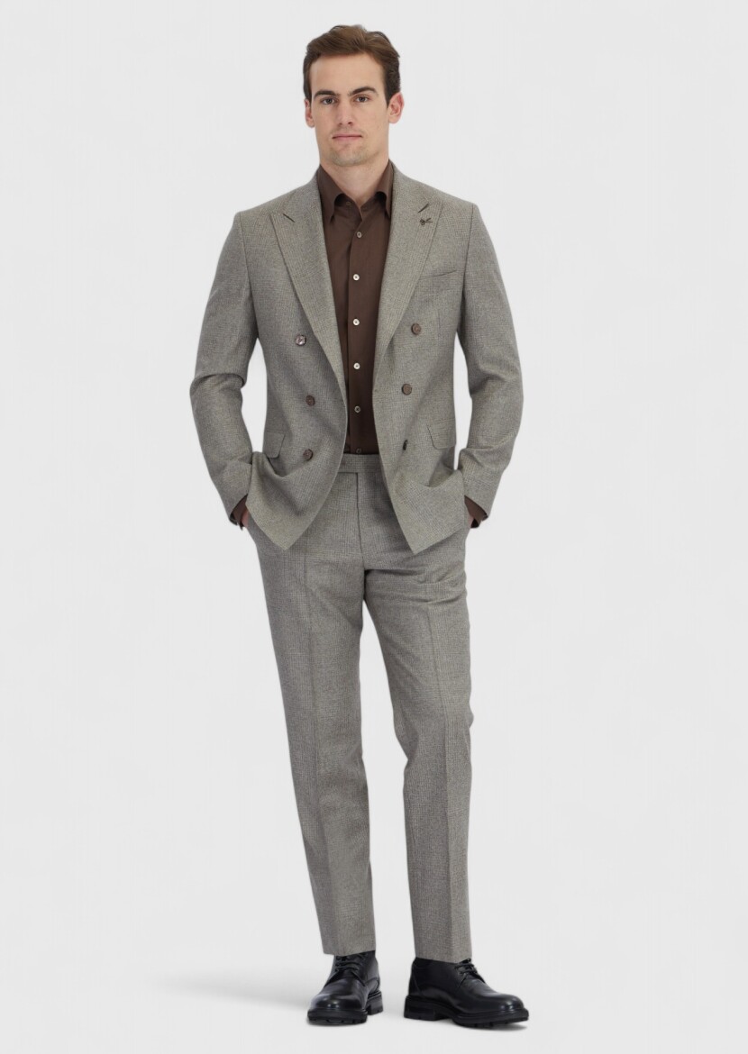 Açık Vizon Mikro Zeroweight Slim Fit %100 Yün Takım Elbise - 3